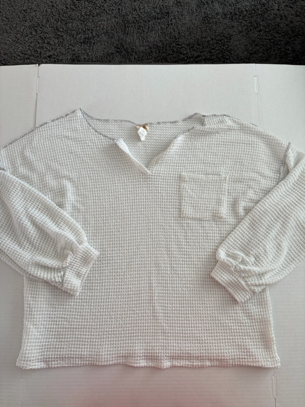 BiBi White Waffle Knit Pullover Oversized Boutique Textured Top